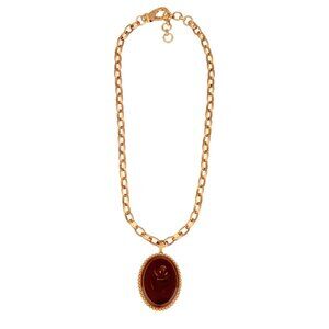 Zara Enamel Flower Necklace Burgundy Goldtone Chain Decorative Clasp